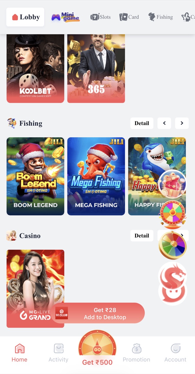91club game library showing casino and fishing game providers