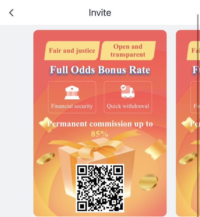 91club invite friends screen with QR code and share options